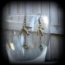 Load image into Gallery viewer, Swallow earrings, Sailor earrings, Tattoo earrings, Nautical earrings, Heart earrings, Love Letter, Tunnel earrings, Plug earrings, Gauges