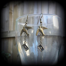Load image into Gallery viewer, Swallow earrings, Sailor earrings, Tattoo earrings, Nautical earrings, Heart earrings, Love Letter, Tunnel earrings, Plug earrings, Gauges