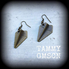 Load image into Gallery viewer, Origami earrings Plane earrings Cute earrings Kitsch earrings Kawaii earrings Gifts for her Tapers Pierced ears Stretched ears Gauges Plugs