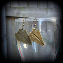 Load image into Gallery viewer, Origami earrings Plane earrings Cute earrings Kitsch earrings Kawaii earrings Gifts for her Tapers Pierced ears Stretched ears Gauges Plugs