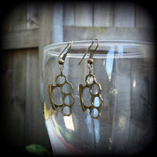 Load image into Gallery viewer, Brass knuckle earrings Knuckle Duster earrings Blood duster earrings Punk earrings Riot Grrl earrings Pierced ears Stretched ears Tapers 0g