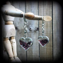 Load image into Gallery viewer, 2 gauge Heart ear weights 0 gauge Garnet ear hangers 00 gauged earrings Plug dangles Tunnel dangles Tunnel earrings Hanging gauges Plugs 00g