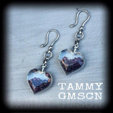 Load image into Gallery viewer, Heart earrings Garnet earrings Gemstone earrings Crystal earrings Garnet jewelry Heart jewelry Plug earrings Tunnel earrings Gauged earrings