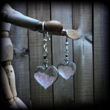 Load image into Gallery viewer, Rose Quartz earrings Heart earrings Tunnel earrings Chakra jewelry Crystal jewelry Plug earrings Rose Quartz jewelry Plug earrings 6mm 2g 4g