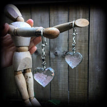 Load image into Gallery viewer, Rose Quartz earrings Heart earrings Tunnel earrings Chakra jewelry Crystal jewelry Plug earrings Rose Quartz jewelry Plug earrings 6mm 2g 4g