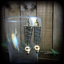 Load image into Gallery viewer, Skull earrings Witches ladder Witches earrings Voodoo earrings 4mm tunnel earrings 5mm unnel dangles Ear hangers 3mm plug dangles Ear weight