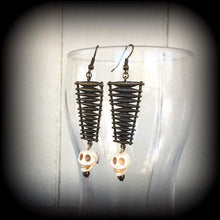 Load image into Gallery viewer, Skull earrings Witches ladder Witches earrings Voodoo earrings 4mm tunnel earrings 5mm unnel dangles Ear hangers 3mm plug dangles Ear weight