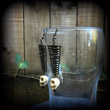 Load image into Gallery viewer, Skull earrings Witches ladder Witches earrings Voodoo earrings 4mm tunnel earrings 5mm unnel dangles Ear hangers 3mm plug dangles Ear weight