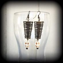 Load image into Gallery viewer, Skull earrings Witches ladder Witches earrings Voodoo earrings 4mm tunnel earrings 5mm unnel dangles Ear hangers 3mm plug dangles Ear weight