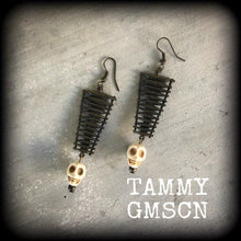 Load image into Gallery viewer, Skull earrings Witches ladder Witches earrings Voodoo earrings 4mm tunnel earrings 5mm unnel dangles Ear hangers 3mm plug dangles Ear weight