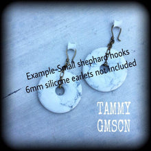 Load image into Gallery viewer, Ear weights Howlite Turquoise Gemstone ear hangers Stone Tunnel dangles Hanging gauges Bronze Weights Ear Plug dangles Stretched ears Plugs