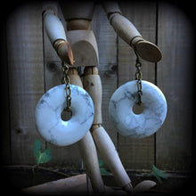 Load image into Gallery viewer, Gemstone ear weights Hanging gauges Gauged earrings Turquoise Howlite Stone tunnel earrings Stretched ears Plug earrings 00g 0g 2g 4g 6g