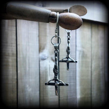 Load image into Gallery viewer, Saint Peter earrings Inverted Cross ear weights Cross ear hangers Satanic Evil Gothic Esoteric Tunnel dangles Gauged earrings Plug dangles