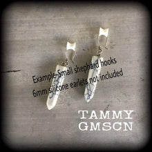 Load image into Gallery viewer, Turquoise earrings Gemstone Crystal Boho Wicca Chakra Howlite earrings Stone White earrings Pierced ears Gauges French hooks Kidney hooks