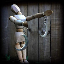 Load image into Gallery viewer, Crescent moon earrings Goddess earrings Moon phase Celestial earrings Pierced ears Stretched ears Gauged earrings Kidney hooks Lever backs