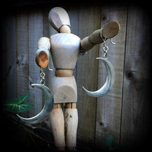 Load image into Gallery viewer, Crescent moon earrings Goddess earrings Moon phase Celestial earrings Pierced ears Stretched ears Gauged earrings Kidney hooks Lever backs