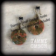 Load image into Gallery viewer, Unakite ear weights Jasper ear hangers Quartz Tunnel earrings Stone Plug earrings Tunnel dangles Hanging gauges Gauged earrings 00g 0g 2g 4g