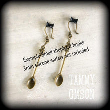 Load image into Gallery viewer, Spoon ear hangers Crown Bronze Tunnel dangles Coffee plug earrings Tunnel plugs Plug dangles Stretched ears Plugs Gauged earrings 0g 2g 4g