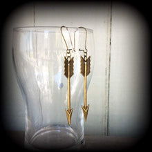 Load image into Gallery viewer, Arrow earrings, Boho earrings, Saggitarius jewelry, Pinterest earrings, Dangle earrings, Artemis earrings, Plug earrings, Tunnel earrings