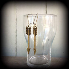 Load image into Gallery viewer, Arrow earrings, Boho earrings, Saggitarius jewelry, Pinterest earrings, Dangle earrings, Artemis earrings, Plug earrings, Tunnel earrings