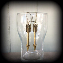 Load image into Gallery viewer, Arrow earrings, Boho earrings, Saggitarius jewelry, Pinterest earrings, Dangle earrings, Artemis earrings, Plug earrings, Tunnel earrings
