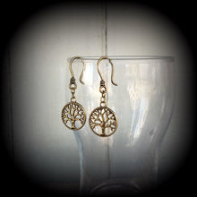 Load image into Gallery viewer, Tree of Life earrings Boho Yoga Zen Hippy Plug earrings Witchy Tunnel earrings Pagan Nature Tunnel dangles Plug dangles Ear hangers 0g 2g 4g