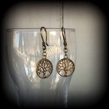 Load image into Gallery viewer, Tree of Life earrings Boho Yoga Zen Hippy Plug earrings Witchy Tunnel earrings Pagan Nature Tunnel dangles Plug dangles Ear hangers 0g 2g 4g