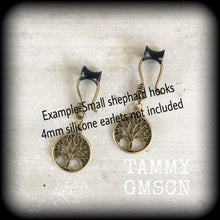 Load image into Gallery viewer, Tree of Life earrings Boho Yoga Zen Hippy Plug earrings Witchy Tunnel earrings Pagan Nature Tunnel dangles Plug dangles Ear hangers 0g 2g 4g