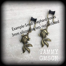 Load image into Gallery viewer, Koi ear weights, Tattoo ear hangers, Tunnel dangles, Plug dangles, Hanging gauges, Gauged earrings, Gauges, Bronze Plug earrings, 00g 0g