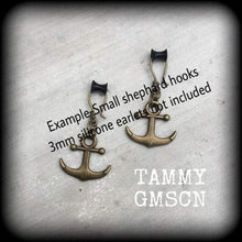 Load image into Gallery viewer, Anchor earrings, Nautical earrings, Beach jewelry, Steampunk jewelry, Sailor Jerry jewelry, Tunnel earrings, Plug earrings, Dangle earrings