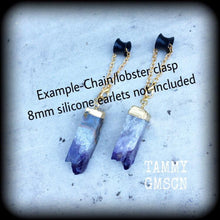Load image into Gallery viewer, Amethyst Earrings Gemstone Earrings Quartz Earrings Crystal Rock Organic Dangle earrings Gauge earrings Plug earrings Tunnel dangles 2g 4g