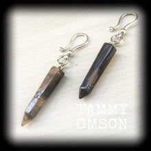 Load image into Gallery viewer, Tigers eye earrings Gemstone earrings Organic earrings Crystal earrings Gauged earrings Pierced ears Tapers Tunnels Plugs Gauges Ear hangers