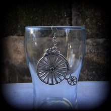 Load image into Gallery viewer, Retro earrings Hipster earrings Kitsch earrings Boho earrings Penny Farthing earrings Bicycle earrings Vintage earrings Steampunk earrings
