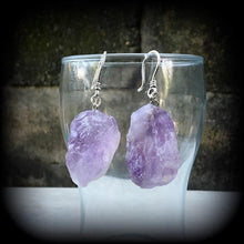 Load image into Gallery viewer, Amethyst earrings Gemstone Earrings Crystal earrings Quartz earrings Purple earrings Boho earrings Pierced ears Dangle earrings Gauges Plugs