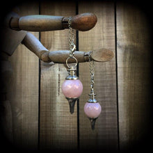 Load image into Gallery viewer, Rose Quartz earrings, Boho earrings, Ball earrings, Silver earrings, Chakra earrings, Pendulum, Wicca, Earrings for pierced ears, Crystal