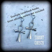 Load image into Gallery viewer, Ankh earrings Egyptian earrings Ankh jewelry Egyptian jewelry Plug earrings Tunnel earrings Nefertiti earrings Pharoah earrings Gauges 8g 6g