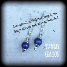 Load image into Gallery viewer, Lapis Lazuli weights Gemstone ear weights Pendulum ear hangers Tunnel dangles Hanging dangles Plug earrings Stretched ears Gauged earrings