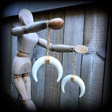 Load image into Gallery viewer, Artemis earrings, Double Horn earrings, Boho earrings, Dangle earrings, Goddess earrings, Moon earrings, Gauged earrings, For pierced ears