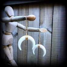 Load image into Gallery viewer, Artemis earrings, Double Horn earrings, Boho earrings, Dangle earrings, Goddess earrings, Moon earrings, Gauged earrings, For pierced ears