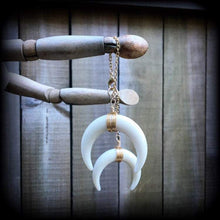 Load image into Gallery viewer, Artemis earrings, Double Horn earrings, Boho earrings, Dangle earrings, Goddess earrings, Moon earrings, Gauged earrings, For pierced ears
