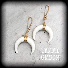 Load image into Gallery viewer, Artemis earrings, Double Horn earrings, Boho earrings, Dangle earrings, Goddess earrings, Moon earrings, Gauged earrings, For pierced ears