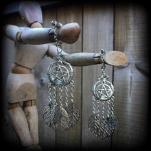 Load image into Gallery viewer, Witchy earrings Leaf earrings Goddess earrings Artemis Tunnel earrings Gothic Emo Occult Plug earrings Boho earrings Pierced ears Gauges 14g