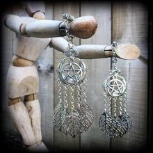 Load image into Gallery viewer, Witchy earrings Leaf earrings Goddess earrings Artemis Tunnel earrings Gothic Emo Occult Plug earrings Boho earrings Pierced ears Gauges 14g