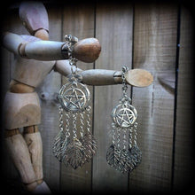 Load image into Gallery viewer, Witchy earrings Leaf earrings Goddess earrings Artemis Tunnel earrings Gothic Emo Occult Plug earrings Boho earrings Pierced ears Gauges 14g