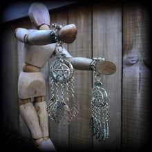 Load image into Gallery viewer, Witchy earrings Leaf earrings Goddess earrings Artemis Tunnel earrings Gothic Emo Occult Plug earrings Boho earrings Pierced ears Gauges 14g