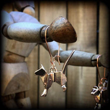 Load image into Gallery viewer, Geometric earrings, Dog earrings, Animal earrings, Origami jewelry, Pet earrings, Geometric jewelry, Plug earrings, Tunnel dangles, Gauges