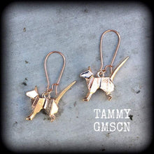 Load image into Gallery viewer, Geometric earrings, Dog earrings, Animal earrings, Origami jewelry, Pet earrings, Geometric jewelry, Plug earrings, Tunnel dangles, Gauges