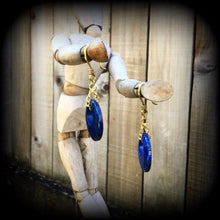Load image into Gallery viewer, Lapis Lazuli Ear hangers Gemstone Ear weights Tunnel dangles Tunnel earrings Hanging gauges Plug earrings Stretched ears Gauged earrings 00g