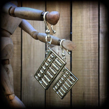 Load image into Gallery viewer, 2 gauge 6mm ear weights Abacus Steampunk 0 gauge 8mm ear hangers Plug gauges Plug dangles Tunnel dangles Gauged earrings Hanging gauges 8g