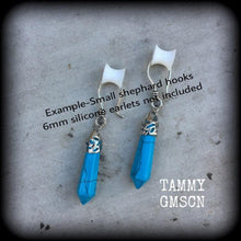 Load image into Gallery viewer, 3mm turquoise ear hangers 8 gauge ear weights Tunnel dangles Tunnel earrings Gemstone Plug earrings 6 mm gauged earrings Hanging gauges 0g